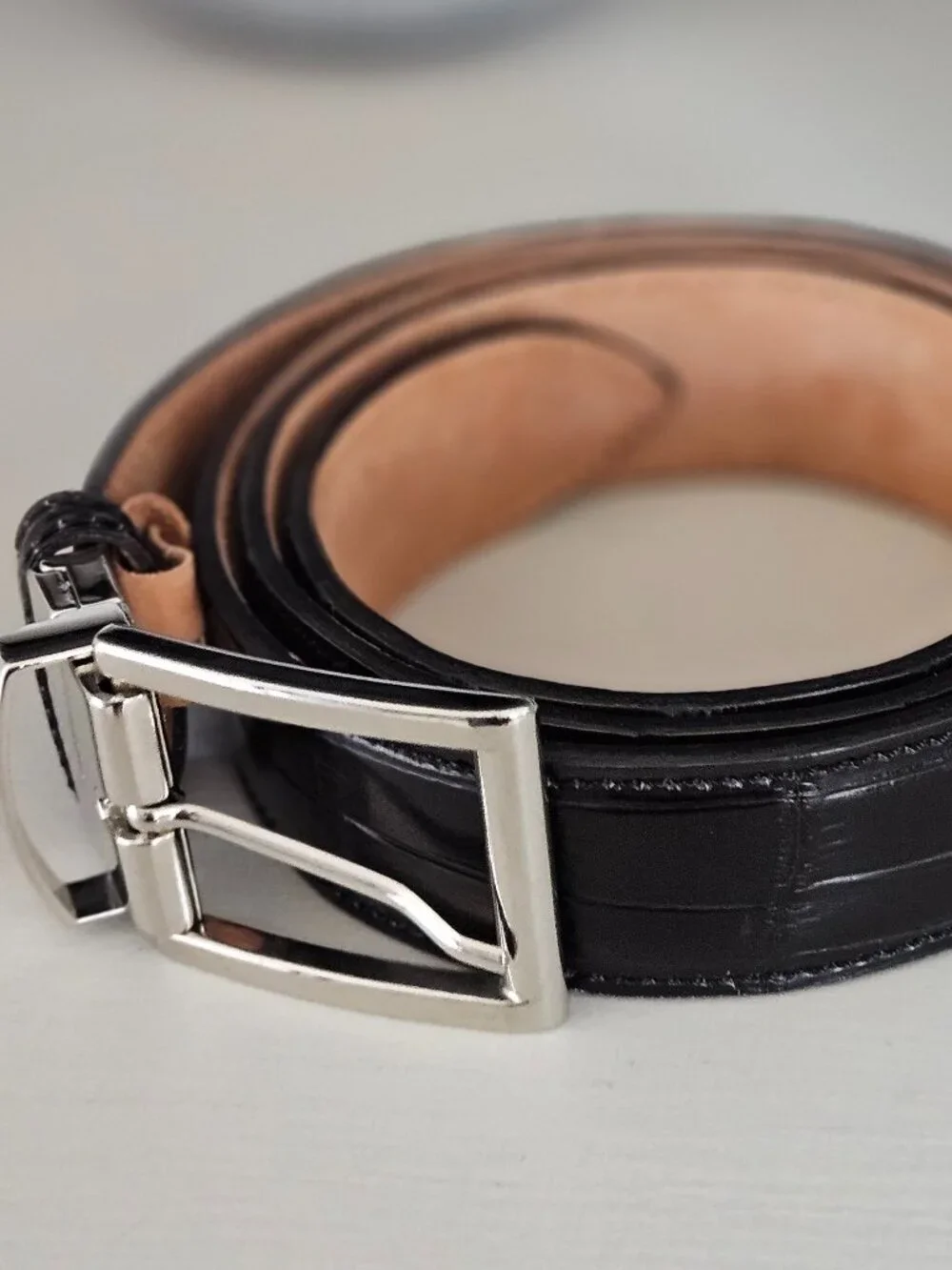 Rene Mancini Milano Italy Men Black Leather belt size 5/115 camel inside